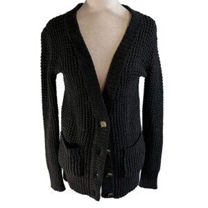 Aerie Sweater Women's Size Small Petite Black Cardigan Knit Button Up Wool Blend